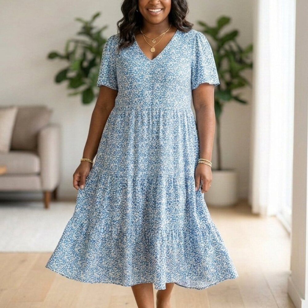 Plus Size Boho Dress Womens Casual Wrap V Neck Small Floral Short Sleeve Maxi